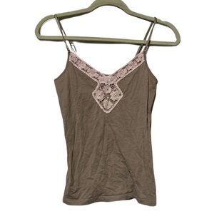 American Eagle Outfitters Brown Tank Top with Pink Lace